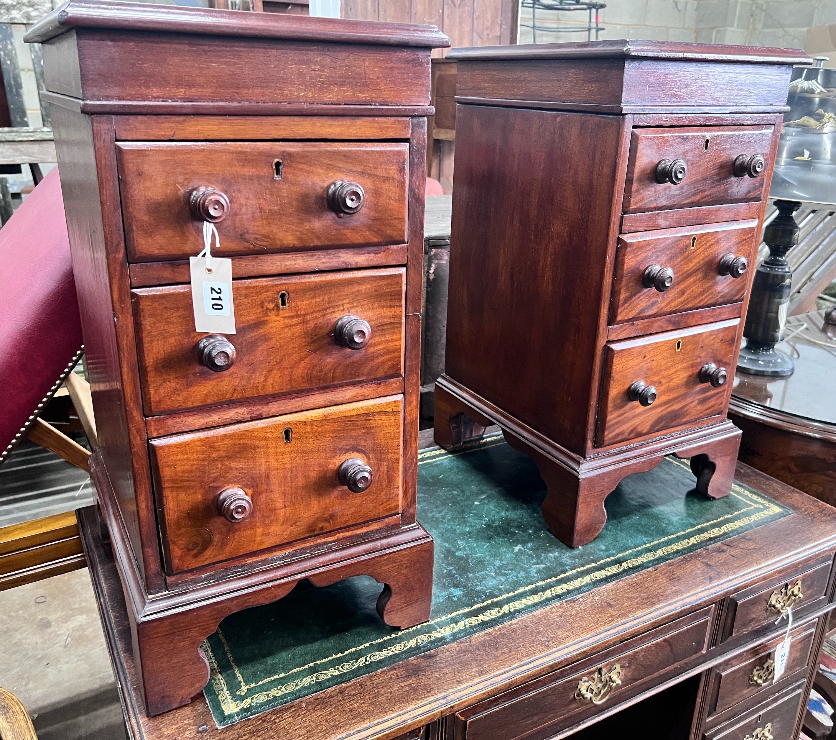 A pair of mahogany bedside chests (converted from desk pedestals), width 34cm, depth 39cm, height 67cm *Please note the sale commences at 9am.